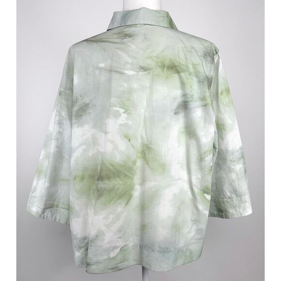 Ganni Tie Dye Cotton Poplin Quarter Button Shirt in Green Watercolor EU 44 US XL - Picture 3 of 10